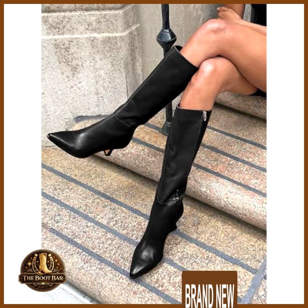 Knee High Boots Kitten Heel Pointed Toe Side Zipper Winter Dress Shoes - Picture 2 of 7